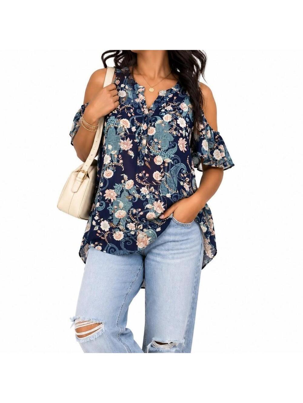 Boho Chic Paisley 2010s Romantic Boho Floral Blouse